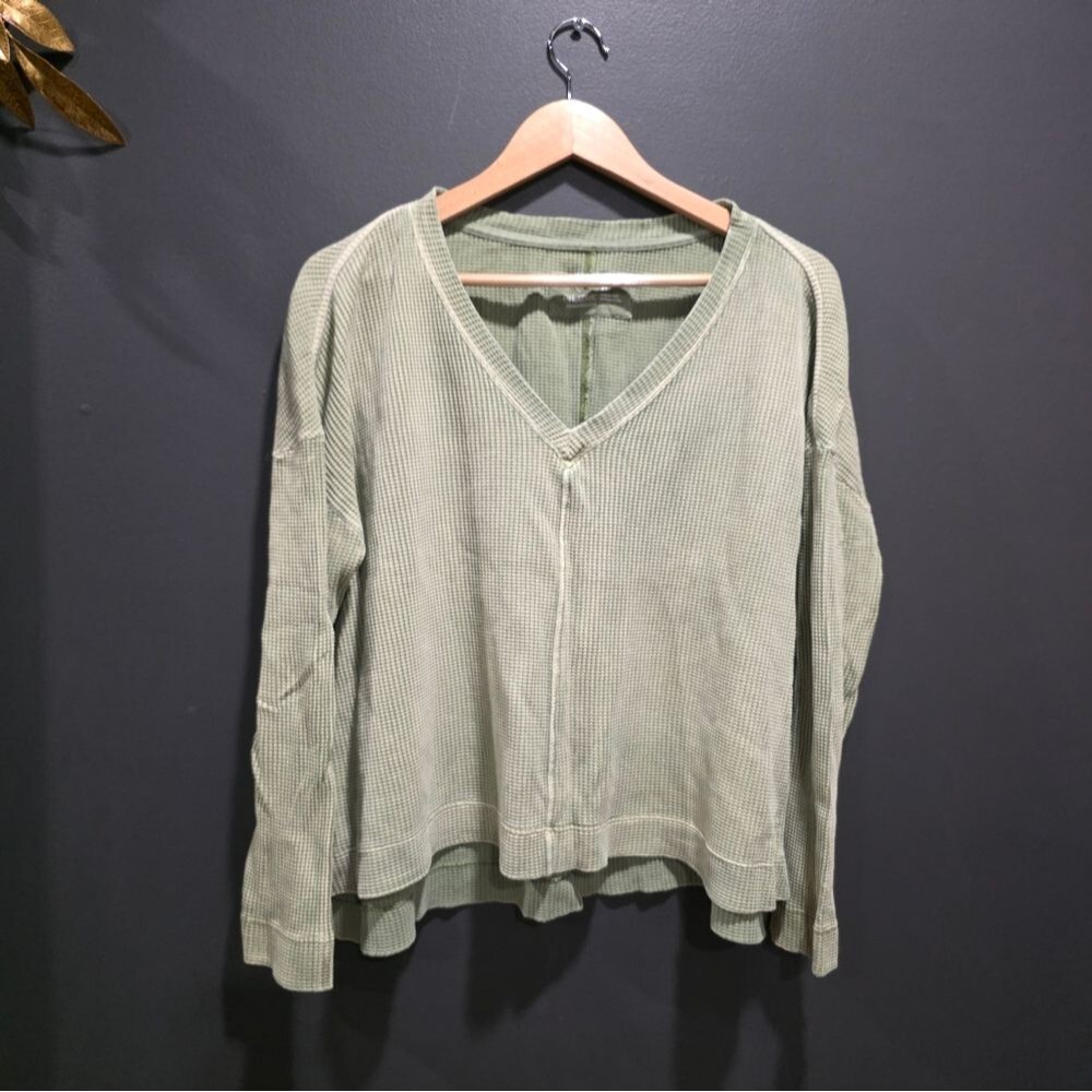 Pilcro x Anthropologie XS Moira Cotton Pullover Thermal, Waffle knit V-Neck